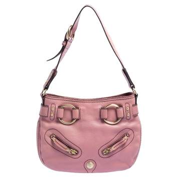 Pre Owned Lancel Pink Grained Leather Buckle Hobo