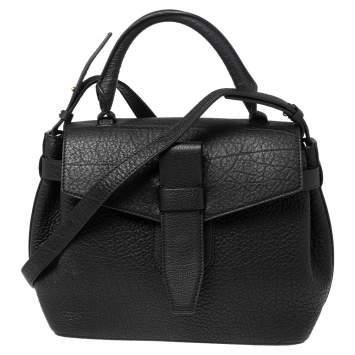 Pre Owned Lancel Black Grained Leather Small Charlie De Lancel Top Handle Bag