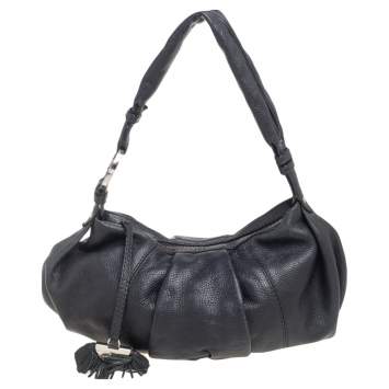 Pre Owned Lancel Black Pleated Leather Hobo