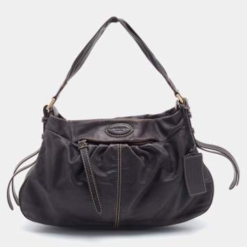 Pre Owned Lancel Dark Brown Leather Front Pocket Hobo