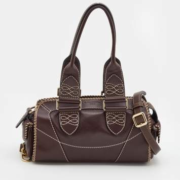 Pre Owned Lancel Mocha Brown Whipstitch Leather Side Pocket Satchel