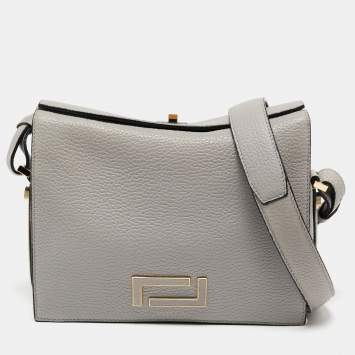Pre Owned Lancel Grey Grained Leather Pia De Lancel Crossbody Bag
