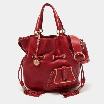 Pre Owned Lancel Red Leather Premier Flirt Bucket Bag