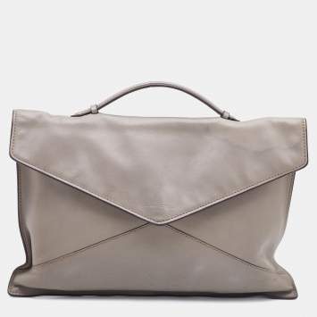 Pre Owned Lancel Grey Leather Envelope Flap Clutch Bag