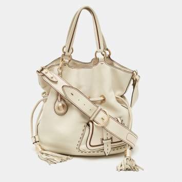 Pre Owned Lancel Off White Leather Premiere Flirt Bucket Bag