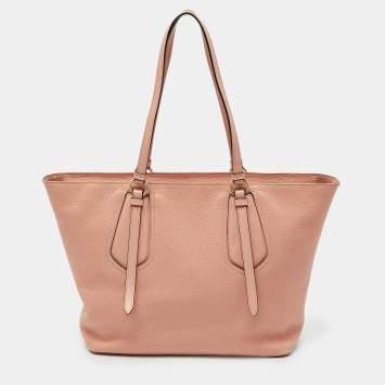 Pre Owned Lancel Peach Leather Top Zip Shopper Tote