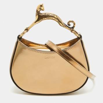Pre Owned Lanvin Bronze Patent Leather Nano Cat Hobo