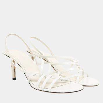 مملوكة مسبقًا صندل لانفان سيربط سيكوينس جلد بيج مع مسامير فضية كعب 75 ملم مقاس 36