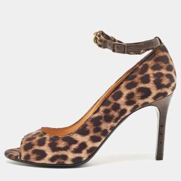 Pre Owned Lanvin Two Tone Leopard Print Fabric Open Toe Pumps Size 40