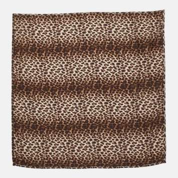Pre Owned Lanvin Brown Animal Print Satin Square Scarf