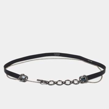 Pre Owned Lanvin Black Leather and Chain Crystals Embellished Waist Belt