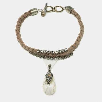 Pre Owned Lanvin Crystal Fabric Glass Two Tone Necklace
