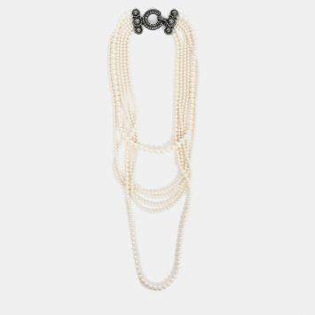 مملوكة مسبقًا Lanvin Faux Pearl Multistrand Necklace with Crystal Embellished Closure