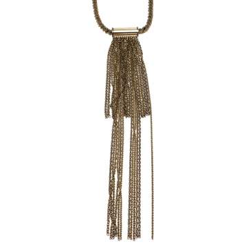 Pre Owned Lanvin Chain Link Gold Tone Long Tassel Statement Necklace