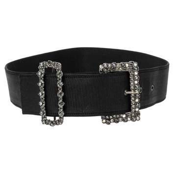 Pre Owned Lanvin Black Fabric Crystal Embellished Buckle Waist Belt Belt 70CM