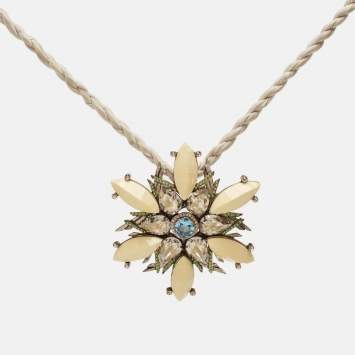 Pre Owned Lanvin Crystal Resin SIlver Tone Fabric Necklace