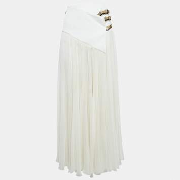 Pre Owned Lanvin White Chiffon Triple-Buckle-Up Wrap Skirt S