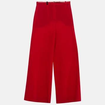 Pre Owned Lanvin Red Wool Belted Wide-Leg Trousers S
