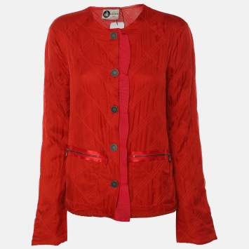 Pre Owned Lanvin Red Viscose Button Front Cardigan S
