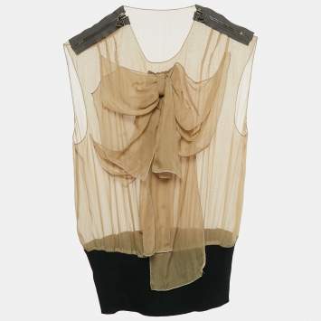 Pre Owned Lanvin Beige Sheer Silk Bow Detail Sleeveless Top S