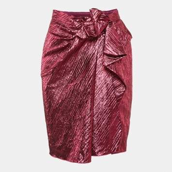 Pre Owned Lanvin Metallic Pink Lamé Draped Wrap Skirt M