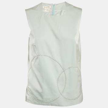 Pre Owned Lanvin Green Embellished Wool Blend Sleeveless Top M  