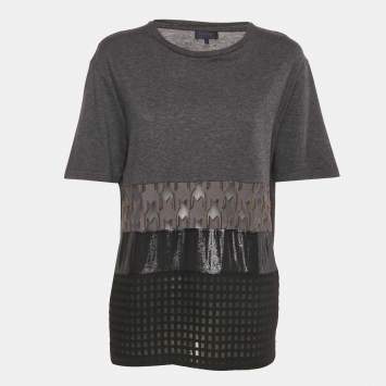 Lanvin Grey Lurex Paneled Jersey T-Shirt L