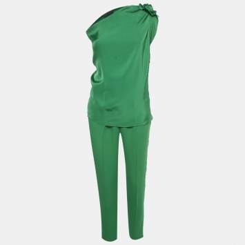 Pre Owned Lanvin Green Crepe Top & Pants Set S 