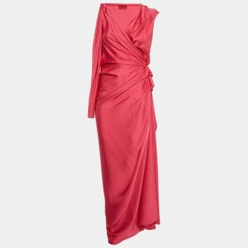 مملوكة مسبقًا Lanvin Pink Satin Draped Wrap Maxi Dress S