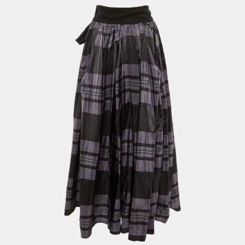 مملوكة مسبقًا Lanvin Purple/Black Checkered Print Maxi Skirt M
