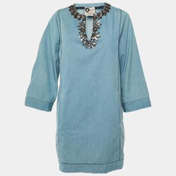 Pre Owned Elbaz x Lanvin X Acne Blue Embellished Detail Denim Mini Dress M
