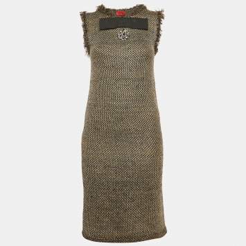 Pre Owned Lanvin Black/Grey Lurex Knit Bow Detail Mini Dress S