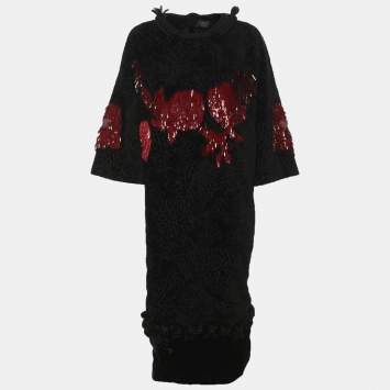 Pre Owned Lanvin Black Velvet Embellished Dress M