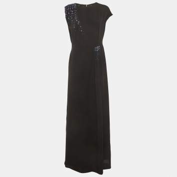 Pre Owned Lanvin Black Crepe Flared Maxi Dress M