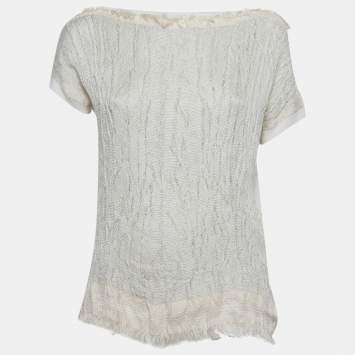 مملوكة مسبقًا Lanvin White Lurex Knit Short Sleeves Top XS