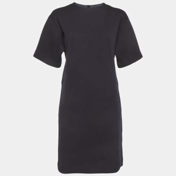 Pre Owned Lanvin Navy Blue Wool Blend Shift Mini Dress M