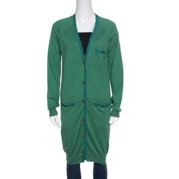 Pre Owned Lanvin Green Cashmere Blend Raglan Sleeve Button Front Long Cardigan S