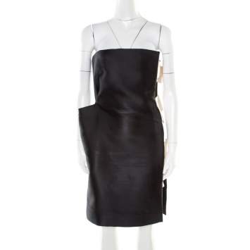 Pre Owned Lanvin Monochrome Satin Bow Detail Strapless Dress S