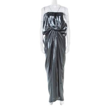 Pre Owned Lanvin  Metallic Draped Strapless Dress M