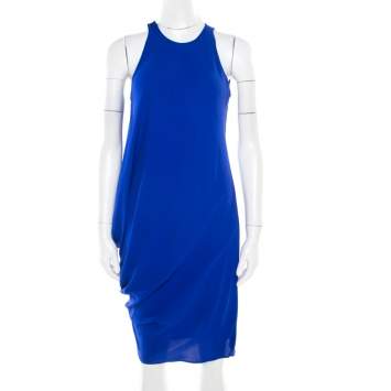 Pre Owned Lanvin Electric Blue Silk Sleeveless Draped Dress S