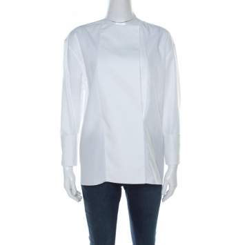 Pre Owned Lanvin White Cotton Long Sleeve Tuxedo Blouse M 