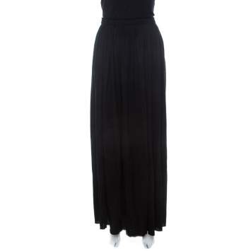 Pre Owned Lanvin Black Wool Elasticized Waist Pleated Maxi Skirt M