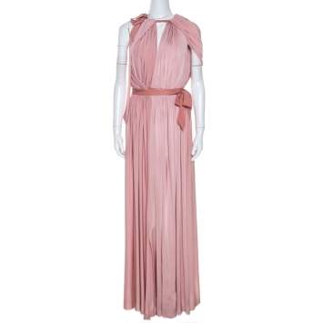 Pre Owned Lanvin Pink Satin Jersey Draped Gown M