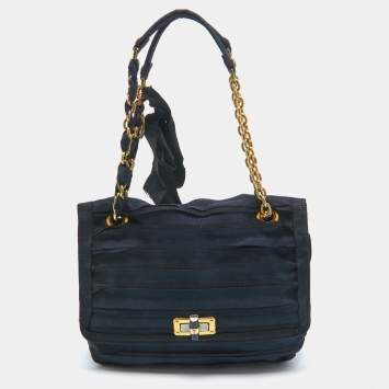 Pre Owned Lanvin Black/Navy Blue Fabric Pleated Happy Shoulder Bag