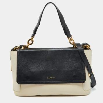 Pre Owned Lanvin Black/White White Leather Zip Shoulder Bag