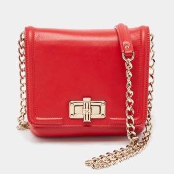 Pre Owned Lanvin Red Leather Mini Happy Crossbody Bag