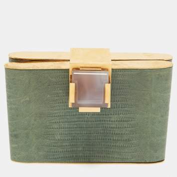 Pre Owned Lanvin Blue Lizard Crystal Flap Frame Clutch