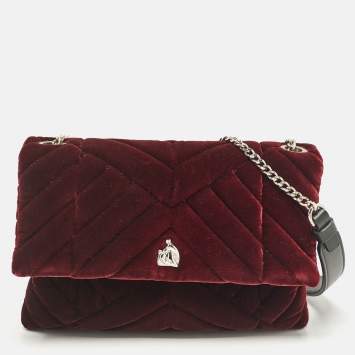 Pre Owned Lanvin Burgundy Quilted Velvet Small Sugar Shoulder Bag