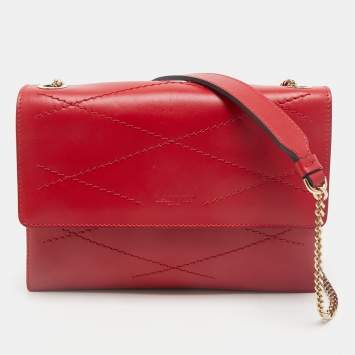 Lanvin Red Leather Flap Chain Crossbody Bag