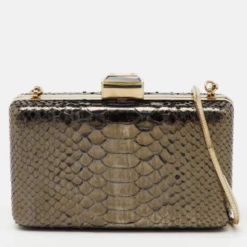 Lanvin Metallic Dark Brown Python Frame Clutch